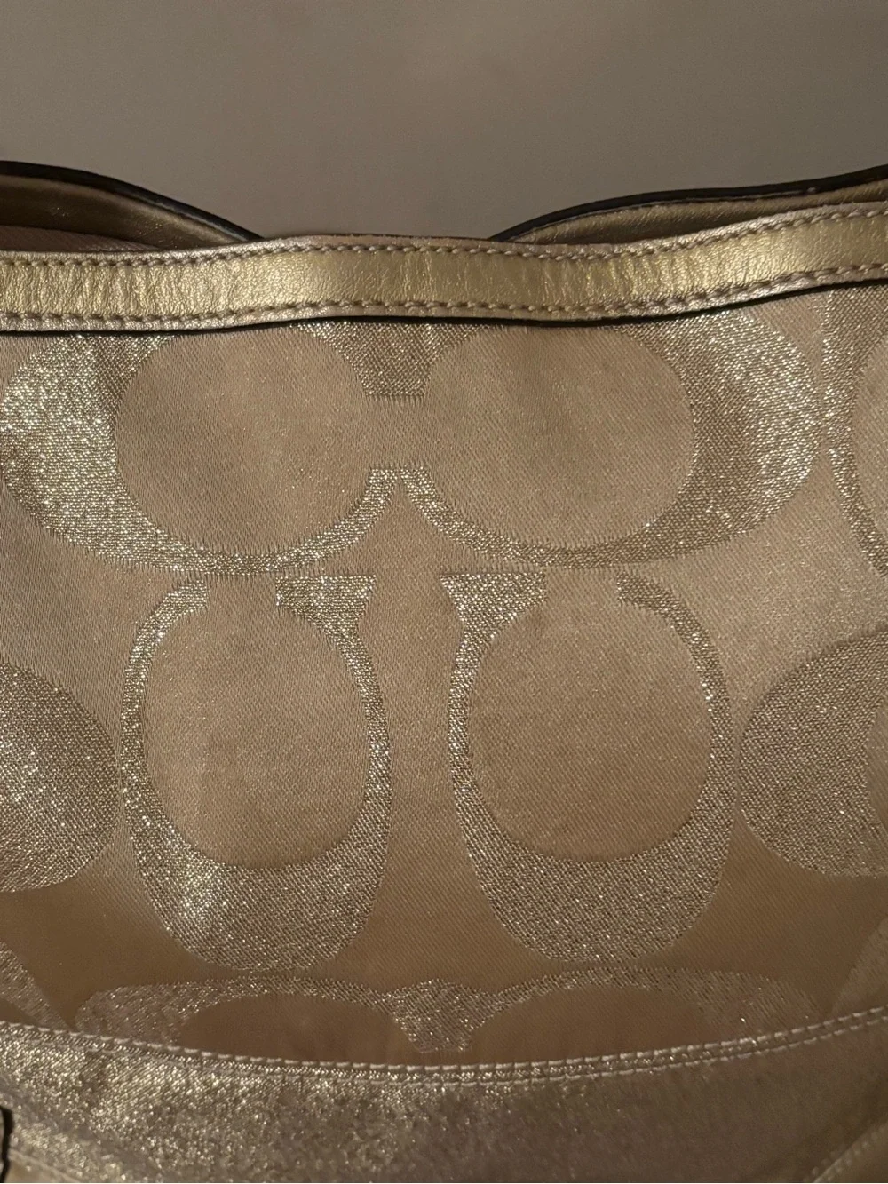 COACH VINTAGE SIGNATURE STRIPE LUREX TOTE METALLIC GOLD